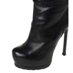 مملوكة مسبقًا Yves Saint Laurent Black Leather Tribtoo Knee Length Platform Boots Size 39.5
