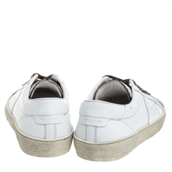 Pre Owned Saint Laurent Paris White Distressed Leather Camo Lace SL/37 Classic Court Sneakers Size 45
