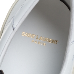 Pre Owned Saint Laurent Paris White Distressed Leather Camo Lace SL/37 Classic Court Sneakers Size 45