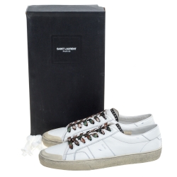 Pre Owned Saint Laurent Paris White Distressed Leather Camo Lace SL/37 Classic Court Sneakers Size 45