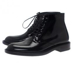 Saint Laurent Paris Black Patent Signature Army Combat Boots Size 41