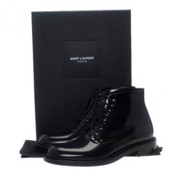 Saint Laurent Paris Black Patent Signature Army Combat Boots Size 41