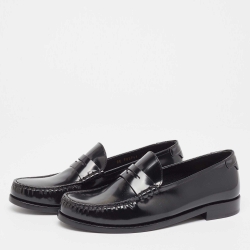 Saint Laurent Black Glossy Leather Penny Loafers Size 41