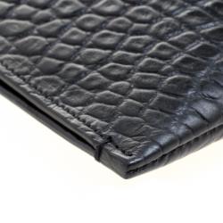 Pre Owned Saint Laurent Paris Black Croc Embossed Leather Porte Document