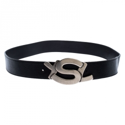 Saint Laurent Paris Black Leather YSL Logo Buckle Belt 100CM