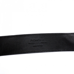 Pre Owned Saint Laurent Paris Black Patent Leather YSL Logo Buckle Belt 100CM