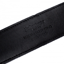 Saint Laurent Paris Black Mesh and Leather YSL Logo Buckle Belt 100CM