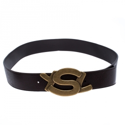 Saint Laurent Paris Black Leather YSL Logo Buckle Belt 95CM Yves Saint  Laurent