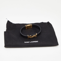 Pre Owned Saint Laurent Black Leather Cassandre Bracelet