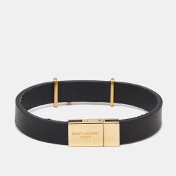 Pre Owned Saint Laurent Black Leather Cassandre Bracelet