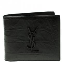 Saint Laurent Black Croc Embossed Leather Bifold Wallet