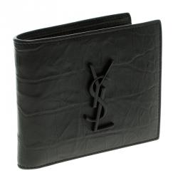 Saint Laurent Black Croc Embossed Leather Bifold Wallet