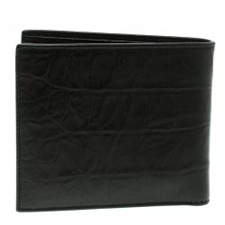 Saint Laurent Black Croc Embossed Leather Bifold Wallet