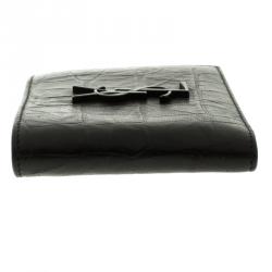 Saint Laurent Black Croc Embossed Leather Bifold Wallet