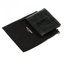 Saint Laurent Black Croc Embossed Leather Bifold Wallet