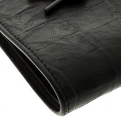Saint Laurent Black Croc Embossed Leather Bifold Wallet