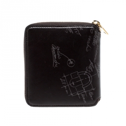 Saint Laurent Paris Black Printed Leather Zip Around Compact Wallet