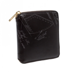 Saint Laurent Paris Black Printed Leather Zip Around Compact Wallet