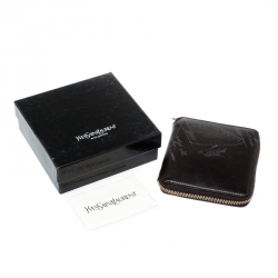 Saint Laurent Paris Black Printed Leather Zip Around Compact Wallet