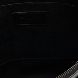 Saint Laurent Black Croc Embossed Leather Monogram Pouch