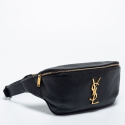 Saint Laurent Black Leather Cassandre Belt Bag