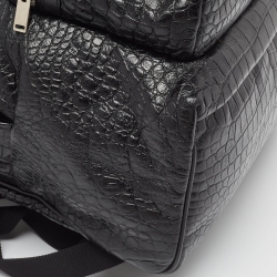 Saint Laurent Black Croc Embossed Leather City Backpack