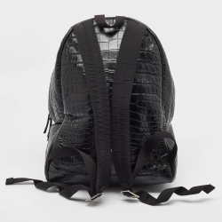 Saint Laurent Black Croc Embossed Leather City Backpack