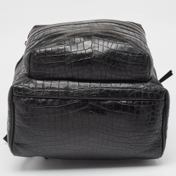 Saint Laurent Black Croc Embossed Leather City Backpack