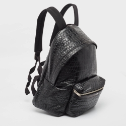 Saint Laurent Black Croc Embossed Leather City Backpack