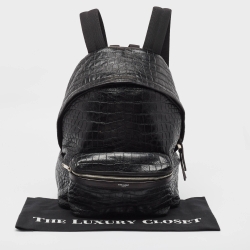 Saint Laurent Black Croc Embossed Leather City Backpack