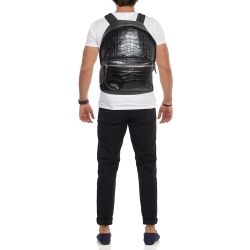 Saint Laurent Black Croc Embossed Leather City Backpack