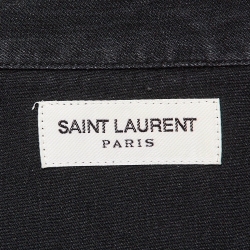 Pre Owned Saint Laurent Paris Black Logo Printed Denim Shirt XL