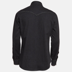 Pre Owned Saint Laurent Paris Black Logo Printed Denim Shirt XL