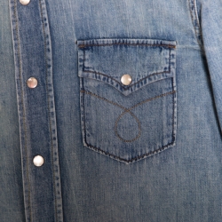 مملوكة مسبقًا Saint Laurent Paris Indigo Faded Effect Denim Western Shirt  XS