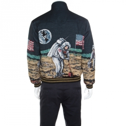 Saint Laurent Paris Astronaut and Moon Pattern Jacquard Bomber Jacket L