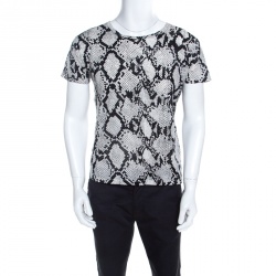 Saint Laurent Paris Monochrome Python Scale Printed Cotton T-Shirt M