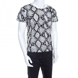Saint Laurent Paris Monochrome Python Scale Printed Cotton T-Shirt M