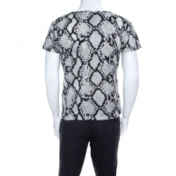Saint Laurent Paris Monochrome Python Scale Printed Cotton T-Shirt M