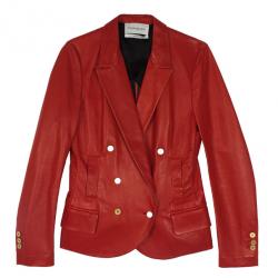 Pre Owned Yves Saint Laurent Red Leather Blazer Jacket M
