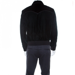 Saint Laurent Paris Green & Black Velvet Western Detail Bomber Jacket M