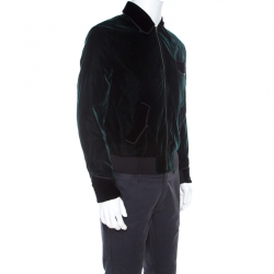 Saint Laurent Paris Green & Black Velvet Western Detail Bomber Jacket M