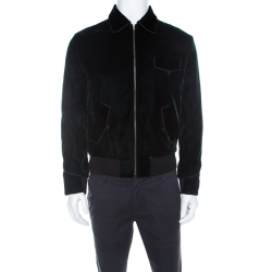Saint Laurent Paris Green & Black Velvet Western Detail Bomber Jacket M