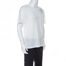 Saint Laurent Cream Cotton Signature Print T-Shirt L