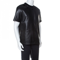 مملوكة مسبقًا Givenchy Black Star Embroidered Leather Crew Neck T-Shirt M 