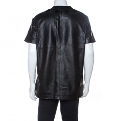 مملوكة مسبقًا Givenchy Black Star Embroidered Leather Crew Neck T-Shirt M 