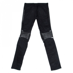 Pre Owned Saint Laurent Paris Black Denim Zip-Knee Leather-Panel Jeans M
