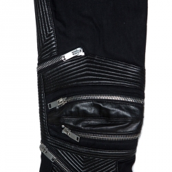 Pre Owned Saint Laurent Paris Black Denim Zip-Knee Leather-Panel Jeans M