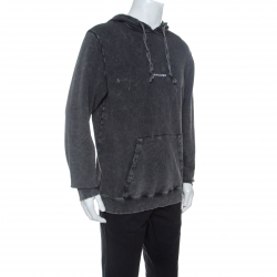 Pre Owned Saint Laurent Paris Grey Acid Wash Cotton Jersey Hoodie XL