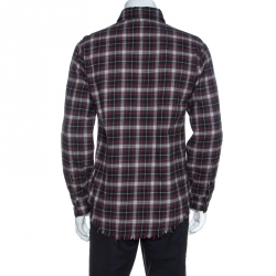 Pre Owned Saint Laurent Paris Multicolor Checked Cotton Frayed Hem Detail Shirt L