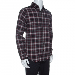 Pre Owned Saint Laurent Paris Multicolor Checked Cotton Frayed Hem Detail Shirt L